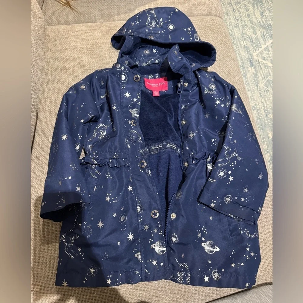 London Fog Kids Midweight Jackey - Navy Blue Starry with Unicorns